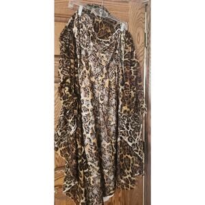 One Shoulder Gold & Brown Abstract Print Maxi Dress w/ Lining & Full Wrap Sz 16
